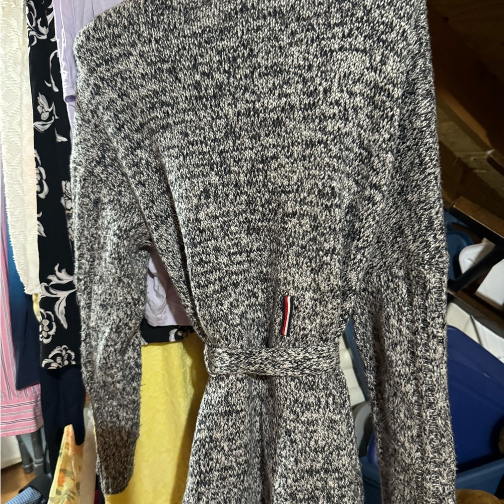 Blue and white cardigan with waist tie size M